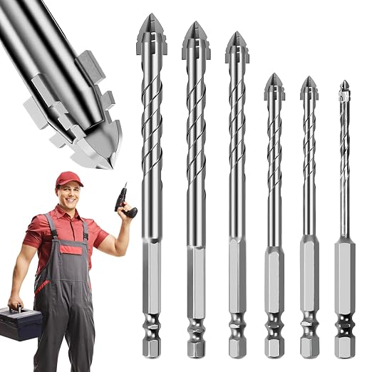 6-teiliger Exzenterbohrer Mit Vier Schneiden – 4/5/6/8/10/12 Mm – Vierschneidige Bohrer – Hohe Widerstandsfähigkeit – Für Glas, Metall, Beton, Keramik Und Holz