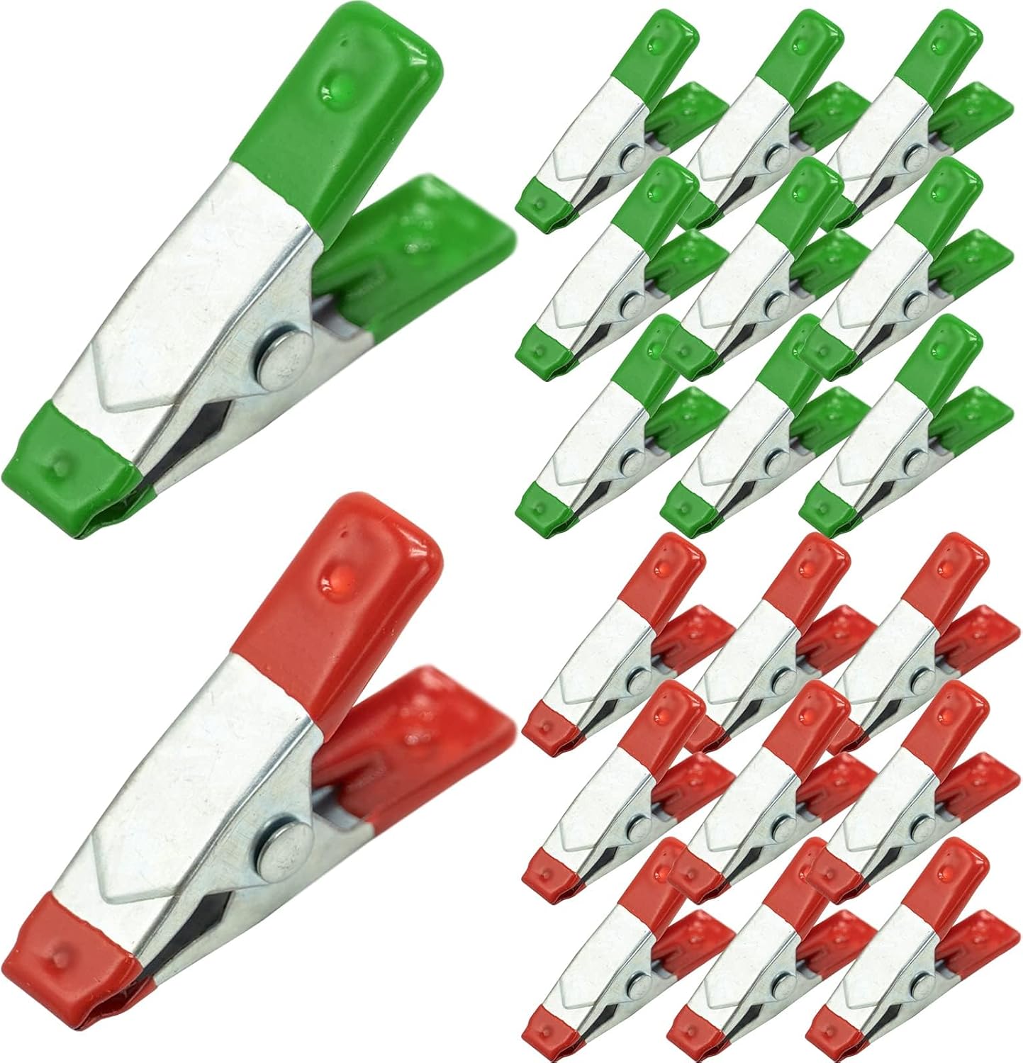 20 Stück Metall-federklemmen, Metallklemmen, Robuste, Gummierte Griffhalterung, Holzklemmen Für Planen, Camping, Holzbearbeitung, Modellbau - 1/2 Zoll (grün & Rot)