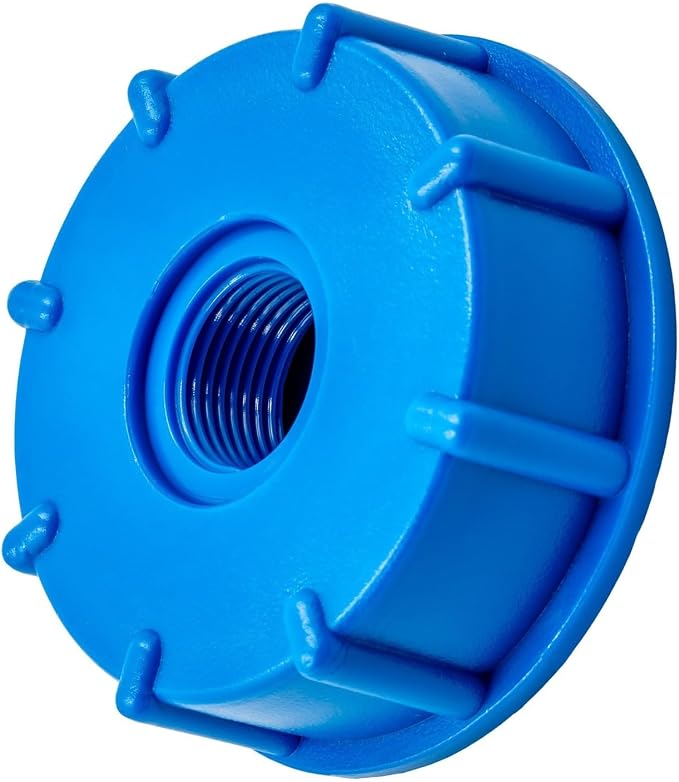 Ibc-container-adapter Mit Deckel, Ig S60x6 Innengewinde, Grobgewinde, Blauer Kunststoffdeckel (1/2")