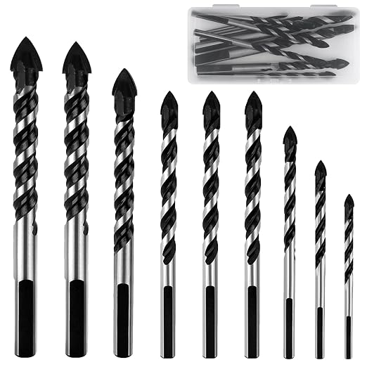 Set Mit 9 Professionellen Keramikbohrern (3/4/5/6/8/10/12 Mm) – Für Glas, Fliesen, Keramik, Porzellan, Holz, Spiegel Und Mauerwerk – Mit Sechskantschaft Und Hartmetallbohrer