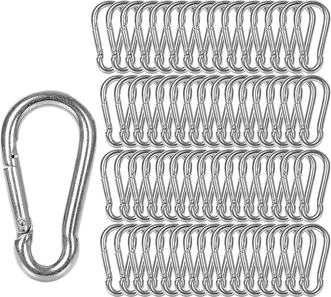 Packung Mit 60 Robusten M6-federkarabinern Mit D-ring Für Camping, Schaukeln, Hängematten, Wandern, Silber (tragfähigkeit 226,8 Kg)