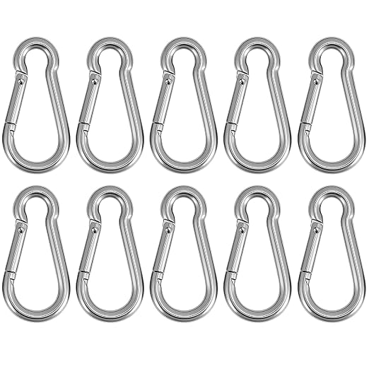 Qwork® 10er-pack M6 Karabiner Aus Edelstahl 304 - 60 X 30 Mm - Maximale Traglast 135 Kg - Für Camping, Schlüsselanhänger, Wasserflaschen