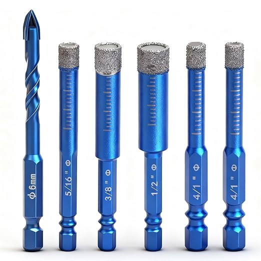 Set Mit 6 Diamant-fliesenbohrern – 6, 8, 10, 12 Mm Und Hartmetallbohrern – Glasbohrer – Für Keramik, Fliesen, Glas, Granit