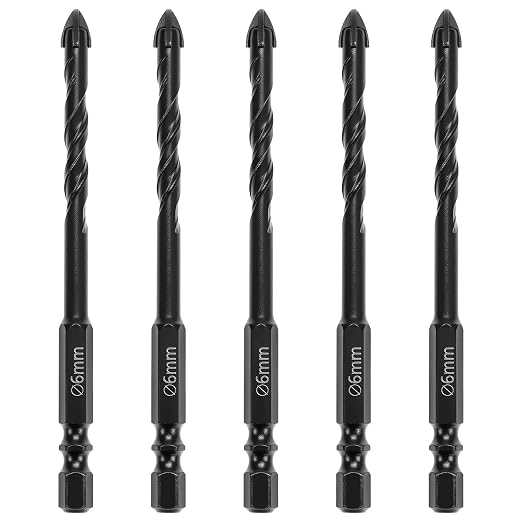 Qwork® 5-teiliges 6-mm-fliesenbohrer-set – 4-schneider-hartmetallbohrer Für Glas, Keramik Und Porzellan – 1/4"-sechskantschaft Und Doppelspirale Für Beton, Ziegel Und Holz