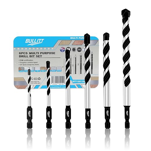 Bullitt 5-teiliges Pgm-zertifiziertes Schnellwechsel-sechskantschaft-mehrzweckbohrer-set Für Porzellan, Keramik, Glas, Weichmetall, Ziegel, Marmor, Stein Und Mehr, Ø 6+8+10+12+14 Mm