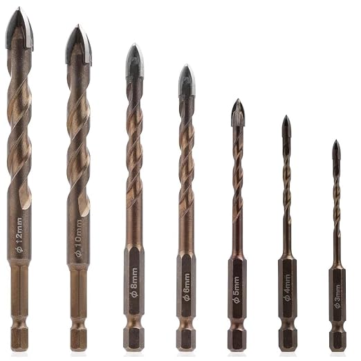 Set Mit 7 Fliesenbohrern Mit 6,35 Mm Sechskantschaft, Durchmesser 3 Bis 12 Mm, Universelle Keramikbohrer Für Metall, Ziegel, Glas, Kunststoff Und Holz
