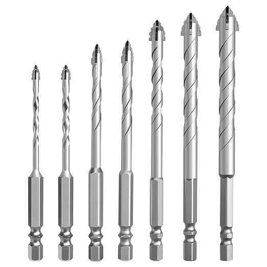 Set Mit 7 Exzentrischen Vierzahnbohrern - Für Beton, Glas, Keramik, Holz, Metall (3/4/5/6/8/10/12 Mm)