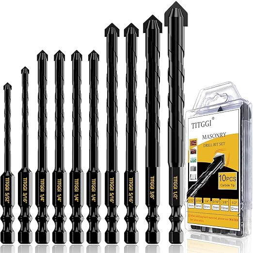 Set Mit 10 Professionellen Steinbohrern Für Beton, Glas, Ziegel, Zement, Fliesen, Holz Usw. Hartmetallspitze In Industriequalität, 3/16"-1/2".