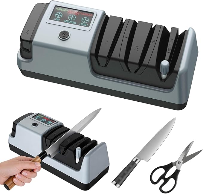 5-in-1 Professioneller Elektrischer Messerschärfer Mit Lcd-bildschirm, 3 Geschwindigkeitsstufen Und Diamantscheiben, Messerschärfer Für Glatte, Gezahnte, Keramik- Und Scherenmesser