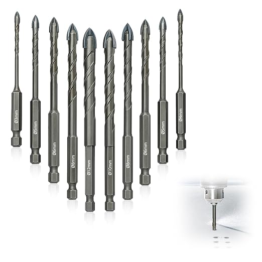 10-teiliges Trockenbohrer-set, Exzenterbohrer Mit Schrägem Kopf (3/4/5/6/8/10/12 Mm), Hartmetallbohrer-set Mit Schnellwechselsystem, Sechskantschaft Für Kunststoff, Fliesen Und Porzellan