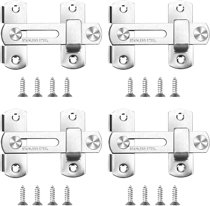 Set Mit 4 Türriegeln Aus Edelstahl, Schiebetürschlössern Mit Schrauben, Sicherheitsschlössern Für Badezimmer, Schrank, Holzzaun, Fenster (gebürstetes Silber)