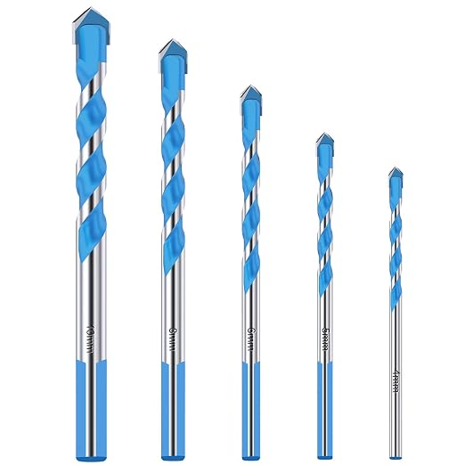 Set Mit 5 Mehrzweckbohrern Für Keramik, Porzellan, Granit, Marmor, Beton, Glas, Ziegel, Zement, Fliesen, Kunststoff, Holz, Mauerwerk Und Diverse Bauprojekte, Mit Hartmetallspitze