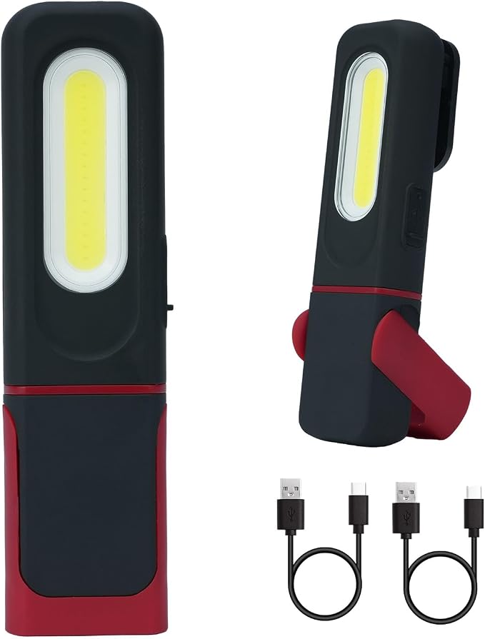 Wiederaufladbare Magnetische Cob-led-arbeitsleuchten, 350 Lm Werkstattbeleuchtung, 360°-haken, 4 Modi, Taschenlampe Für Autoreparaturen Und Camping – 2 Stück – Schwarz & Rot
