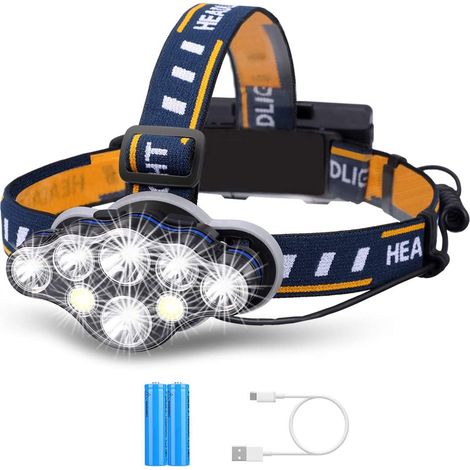 Outerdo Wiederaufladbare Stirnlampe, 8 Leds, 8 Leuchtmodi, Usb-kabel, 2 Batterien, Wasserdichte Led-stirnlampe Mit Rotlicht Für Camping, Angeln, Autoreparaturen Und Outdoor-aktivitäten