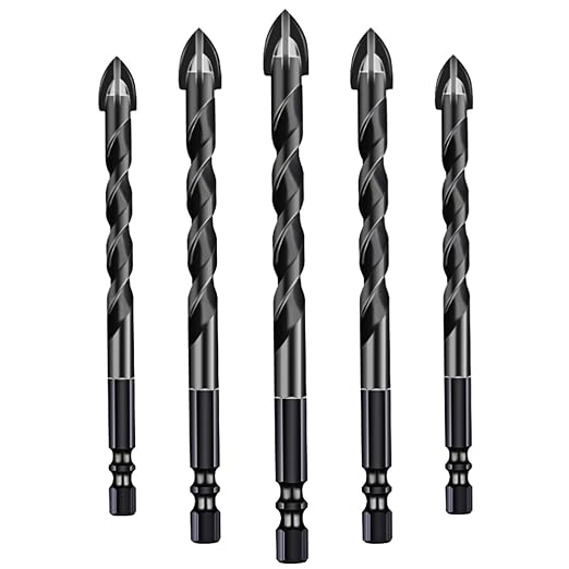 Aramox Steinbohrer-set, 10-teilig, Schwarzes Hartmetall-betonbohrer-set (5, 6, 8, 10, 12 Mm) Mit Sechskantschaft Und Kreuzschlitzspitze Für Fliesen, Ziegel, Glas, Keramik, Marmor Und Holz