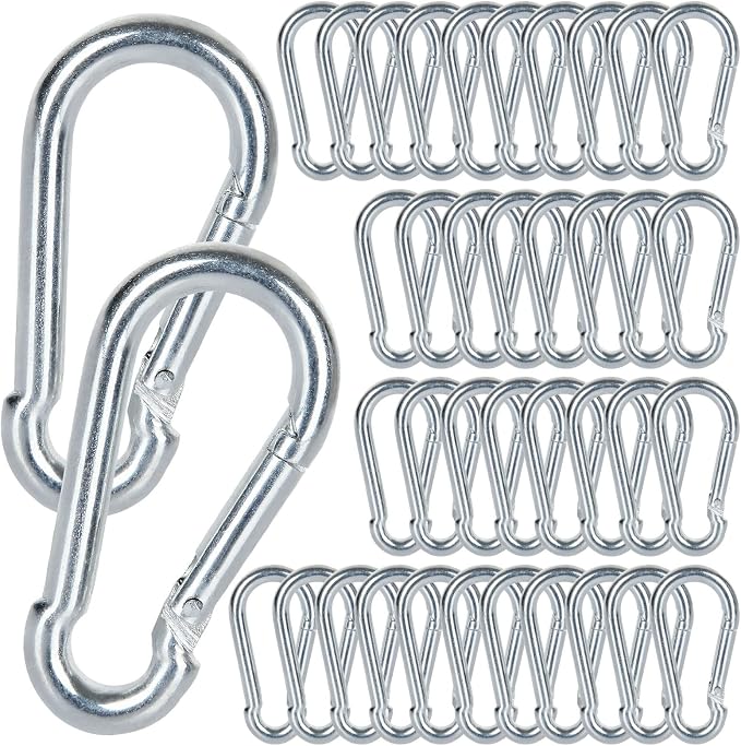 Senenqu M5 Karabiner Aus Verzinktem Stahl, 60 Stück, Hochleistungs-befestigungskarabiner – Tragfähigkeit 100 Kg/220 Lb, Schwinghakenkarabiner – 50 Mm X Ø 5 Mm
