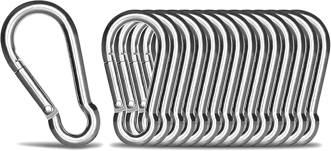 Senenqu 12 Stück – M5 Edelstahl 304 Karabiner – Kleiner 50-mm-edelstahlkarabiner Zur Befestigung, Tragfähigkeit 150 Kg, Schwinghakenkarabiner – 50 Mm X Ø 5 Mm