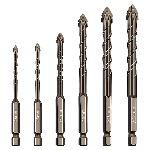 6-teiliges Fliesenbohrer-set, Diamant-fliesenbohrer, Exzenterbohrer Mit Vier Schneiden (4/5/6/8/10/12 Mm), Wolframstahllegierung, Für Nass- Und Trockenbohrungen In Glas, Beton, Keramik, Metall Und Hol
