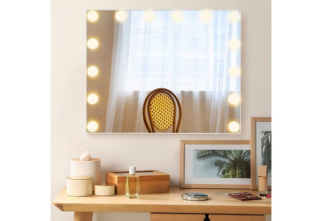 COSTWAY LED-Lichtspiegel, 2-in-1 Tischspiegel & Wandspiegel, 3 Lichtfarben