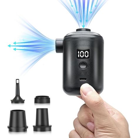 Elektrische Luftpumpe, 3600 Mah Akku, Wiederaufladbar Per Usb, Mini-luftpumpe, 280 L/min, Mit 4 Düsen, Digitale Akkuanzeige, Tragbar Für Luftmatratzen, Camping