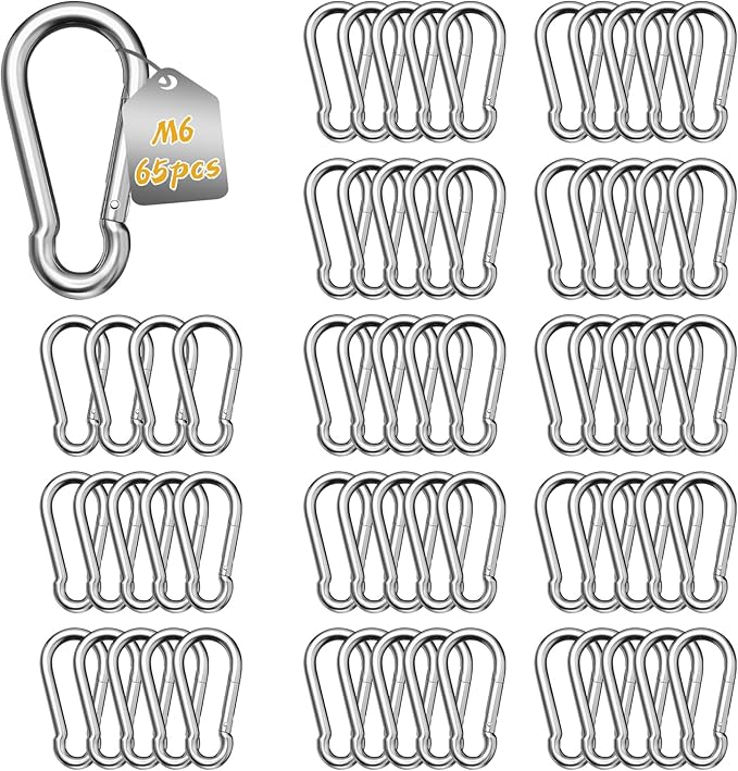 Lalago Hochleistungs-karabiner, 65 Stück M6 60 Mm X Φ6 Mm, Verzinkte Eisenkarabiner, Große Edelstahlkarabiner, Tragfähigkeit 120 Kg