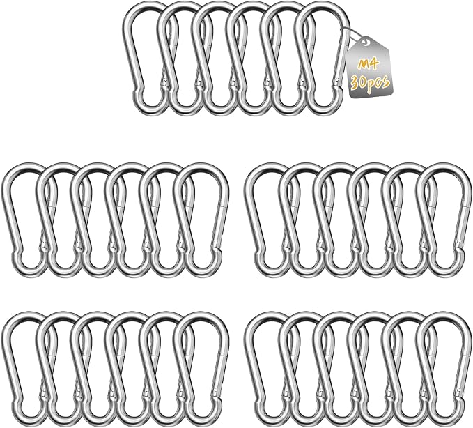Lalago Hochleistungs-karabiner, 30-teiliges Set, M4 40 Mm X Ø 4 Mm, Edelstahl 304, Große Edelstahl-karabiner Mit Einer Tragfähigkeit Von 30 Kg