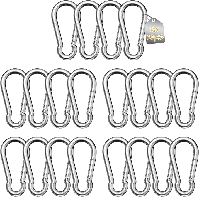 Lalago Hochleistungs-karabiner, 20-teiliges Set, M6 60 Mm X Φ6 Mm, Edelstahl 304, Große Edelstahl-karabiner Mit Einer Tragfähigkeit Von 110 Kg