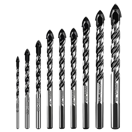 Set Mit 9 Hartmetallbohrern, Mehrkomponentenbohrer, Ø 3/4/5/6/6/8/10/12 Mm, Für Porzellanfliesen, Keramik, Ziegel, Kunststoff, Zement, Holz Und Glas