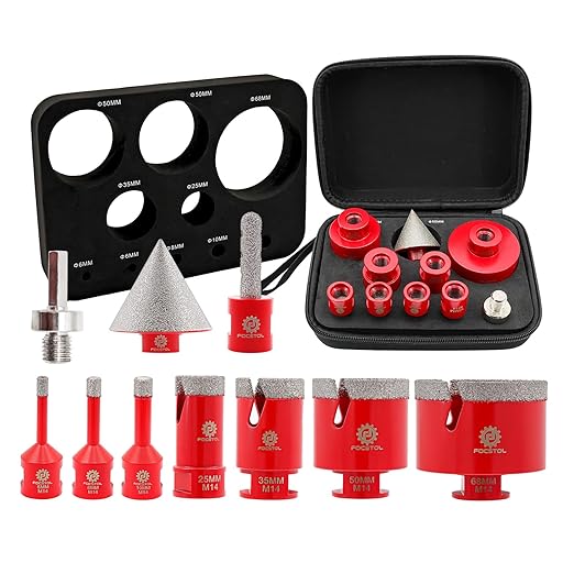 Focstol Diamant-fliesenbohrer-set – 10-teilig (6/6/8/25/35/50/68 Mm + 10-mm-fräser + 50-mm-fasenfräser + Adapter) Diamant-lochsäge Für Porzellanfliesen, Marmor, Granit