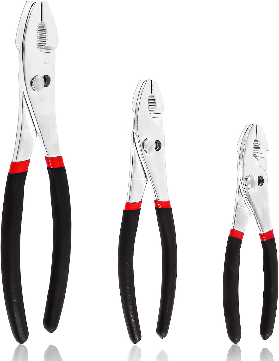 3-teiliges Set Aus 6/8/10 Zoll Großen, Schwarzen Stahl-gelenkzangen, Zangenset, Mehrzweckzangen, Gleitgelenk Mit Gummigriff, Feine Zähne Vorne Und Grobe Zähne Hinten – Rostbeständig