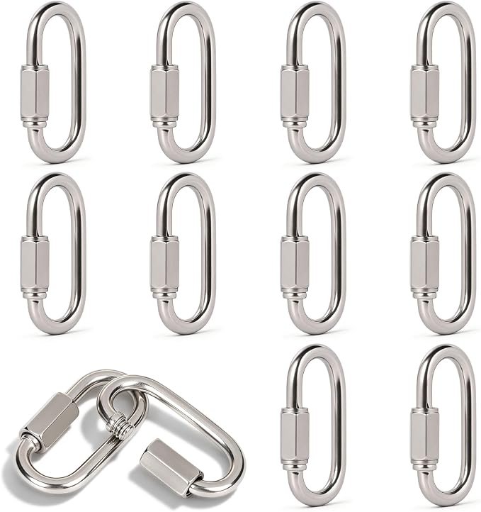Efuturetime 10 X 304 Edelstahl-schraubkarabiner Mit M5-schnellverschluss, Sicherheitskarabiner Mit Einer Tragfähigkeit Von 294 Kg Für Schaukeln, Fitness Und Klettern