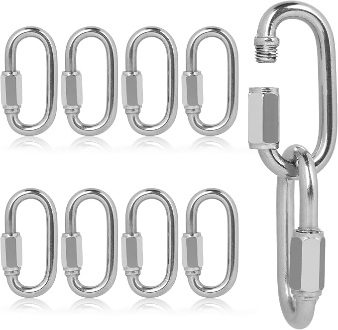 Efuturetime 10 X 304 Edelstahl-schraubkarabiner Mit M6-schnellverschluss, Sicherheitskarabiner Mit Einer Tragfähigkeit Von 396 Kg Für Schaukeln, Fitness