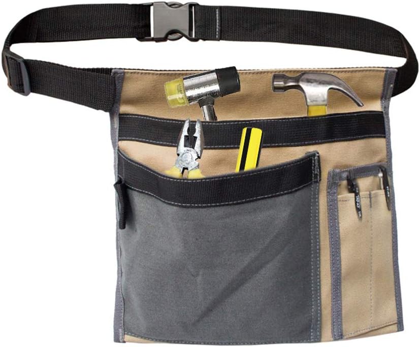 Werkzeuggürteltasche, 12 Oz (ca. 340 Ml), Multifunktionale Gürteltasche Aus Canvas Mit Verstellbarem Gürtelclip Für Werkstatt, Holzbearbeitung, Schraubendreher Und Garten – Kontrastfarbe Beige-grau