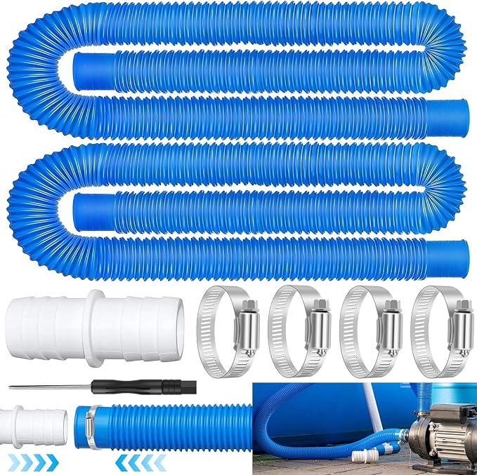 2-teiliges 32-mm-poolschlauch-set, 150 Cm Kunststoff-poolschlauch Mit 4 Metallklemmen, 1 Schraubendreher Und 1 Schlauchadapter Für Poolpumpe Und Filter Für Aufstellpools