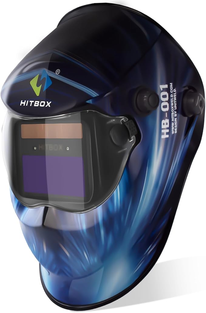Hitbox Automatische Schweißmaske – 92,2 X 45 Mm Großes Sichtfeld, Automatisch Abdunkelnder Schweißhelm Mit Echtfarben-solar-technologie Und 2 Lichtbogensensoren Din 4/9-13 Für Wig-, Mig-, Lichtbogen-