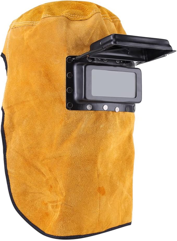 Akozon Schweißhelm Mit Atmungsaktiver Optik Und Linse, Schweißhelm Aus Leder, Solar-schweißhelm Mit Automatischer Abdunkelung