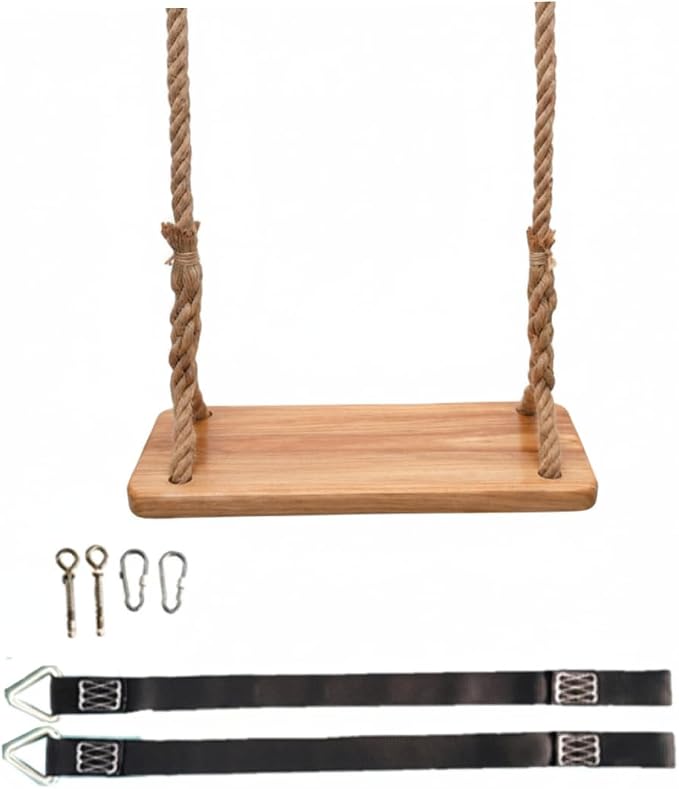 Trapezschaukel, Holzschaukel Für Den Außenbereich, Aus Dickem Ulmenholz Für Kinder Mit Robustem Seil Und Metallteilen, Für Drinnen Und Draußen Geeignet, Sitzfläche 40 X 16 Cm