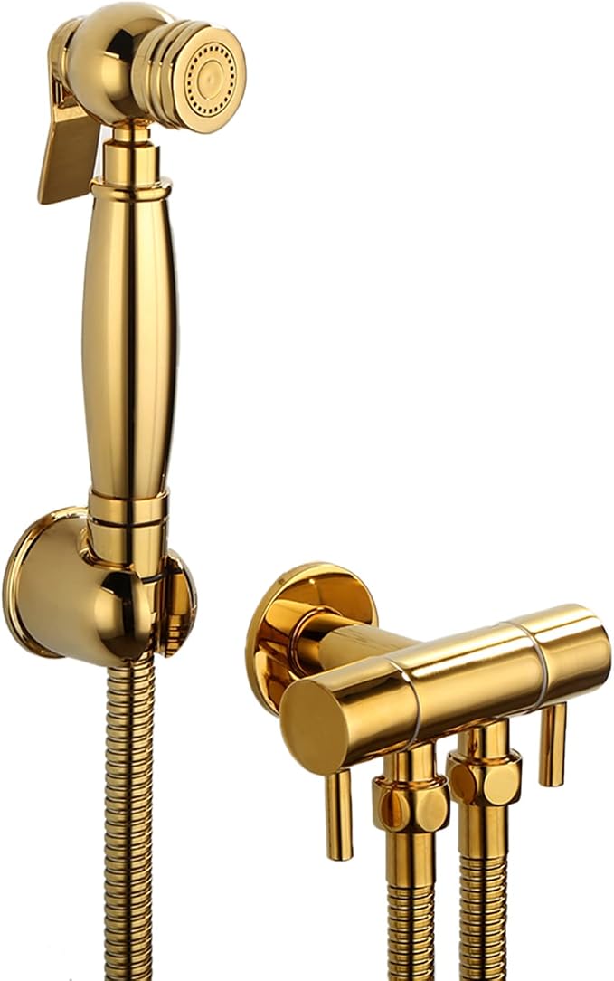 Komplettes Toilettenhygiene-set, Goldener Handbidet-sprühkopf Mit Doppelgriff, Kaltwasser-sprühkopf Aus Messing Mit 1/2"-schlauch Und Ventil, Toilettenhygiene-set, B, 1 M