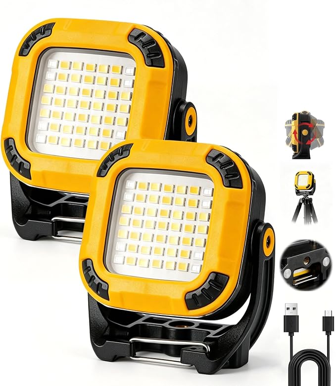 Wiederaufladbare Led-arbeitsleuchte, Mechaniker-led-arbeitsleuchte Mit 16 Leuchtmodi, 360° Drehbarem Magnetfuß Mit Haken Für Werkstatt, Baustelle, Kfz-mechaniker, Camping, Garage – 2er-pack