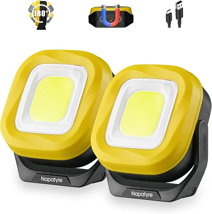 Wiederaufladbarer Led-flutlichtstrahler, 1000 Lm, Tragbare Led-arbeitsleuchte Mit 180°-magnetfuß, 4 Modi, 2000-mah-akku, Arbeitsleuchte Für Camping, Baustelle, Garage, Werkstatt (2 Stück)