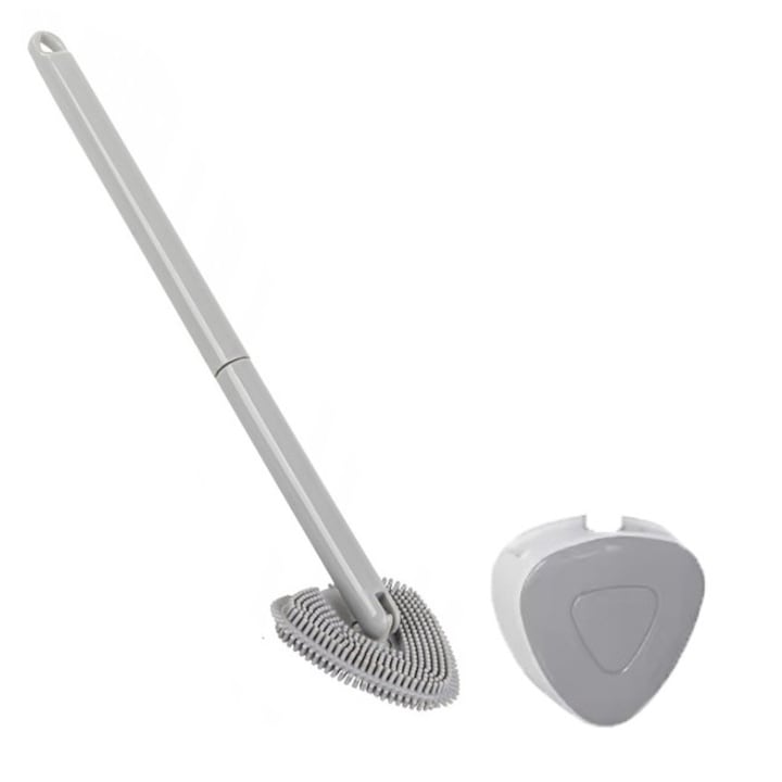 Brosse Wc En Silicone, Forme Triangulaire, Fixation Murale, 33 X 9 X 9 Cm, Grise