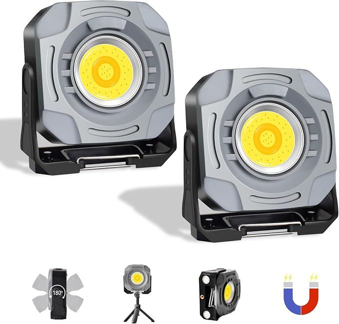 Masmejor 30w 1500lm Wiederaufladbarer Led-flutlichtstrahler, 2er-pack Arbeitsleuchte Mit 7 Modi Und 4000mah Akku, 90° Schwenkbar Mit Eingebauten Magneten, Ideal Für Heimwerkerarbeiten, Camping, Angeln