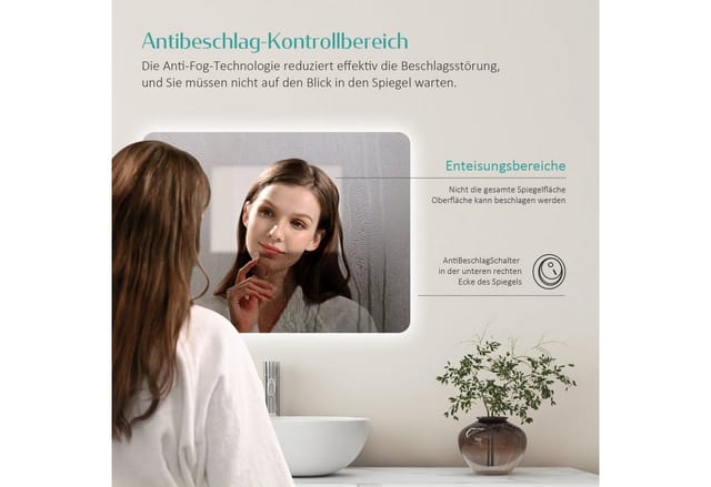 EMKE LED-Lichtspiegel Wandspiegel mit Beleuchtung LED Badspiegel Klein mit Beschlagfrei, 2 Lichtfarbe Warmweiß/Kaltweiß, Knopfschalter, IP44