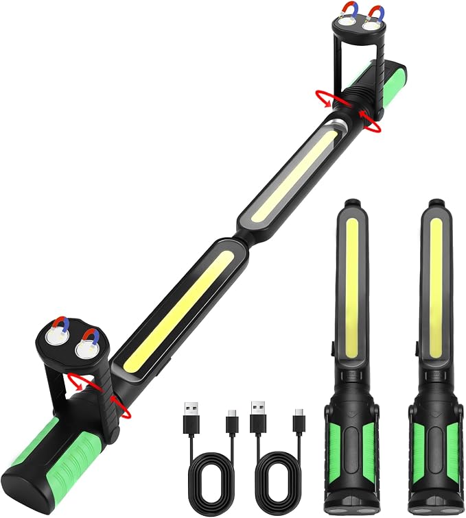 Helle 2400 Lm Led-arbeitsleuchte, 2 Wiederaufladbare Magnetische 2200 Mah-arbeitsleuchten Mit Haken Und 360°-drehfuß, 5 Beleuchtungsmodi Für Autoreparatur Und Inspektion