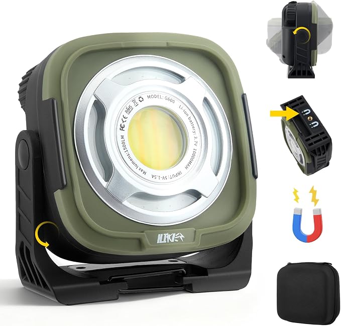 10000-mah-led-arbeitsleuchte Mit Magnetfuß – 1500 Lm Dimmbar – Ipx4-wasserdichte Campingleuchte Mit 360°-drehung – Tragbarer Scheinwerfer Für Werkstatt, Auto Und Camping