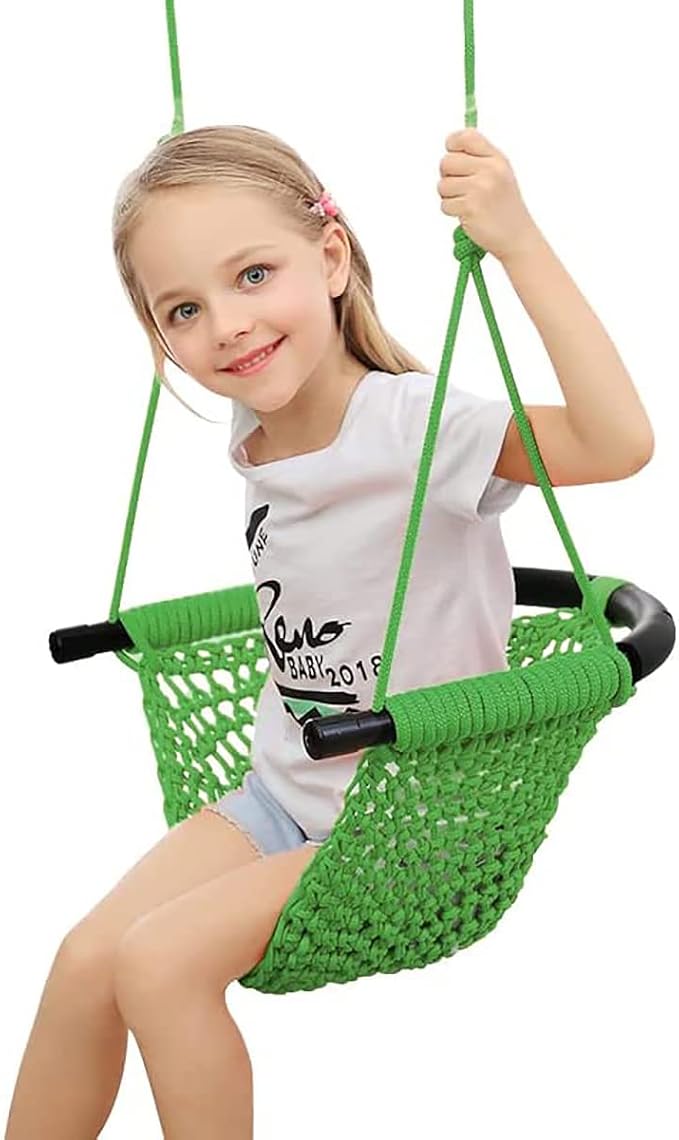 Kinderschaukel Für Den Außenbereich Mit Verstellbaren Seilen, Handgestrickter Schaukelsitz, Ideal Für Bäume, Drinnen Und Draußen, Gärten, Spielplätze, Hinterhöfe (farbe: Grün)