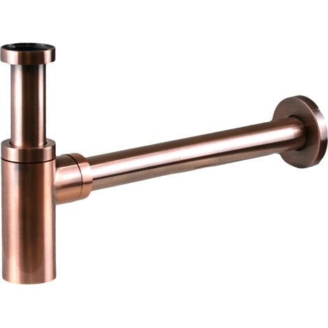 Pollini Acqua Design – 1 1/4" Messing-waschtischsiphon In Gebürsteter Kupferoptik – Gasanschluss – Inspektionsstopfen – Länge 330 Mm