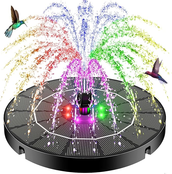 Szmp 2026 Neuer Solar-gartenbrunnen Für Den Außenbereich, 3,5 W Mit Farbigen Leds Und 2200-mah-akku, Solarpumpe Für Gartenteiche Mit 8 Düsen Für Vogeltränken, Gartendekoration Und Schwimmbad