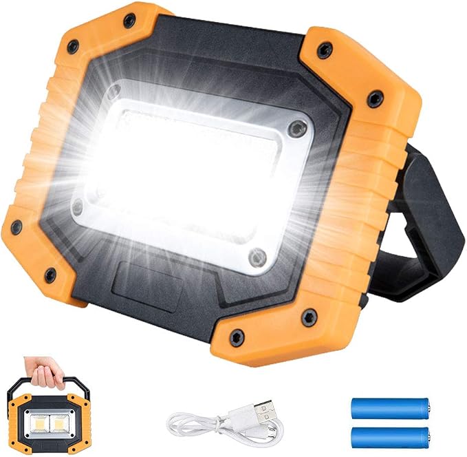 Wiederaufladbarer Led-flutlichtstrahler, 30 W, 2000 Lm, 3 Modi, [mit 2 X 18650-akkus Led-arbeitsleuchte, Usb-baustellenflutlicht, Tragbare Wasserdichte Campingleuchte Für Camping, Garage, Angeln, Bau