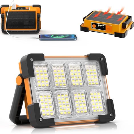 Pri-tragbarer, Wiederaufladbarer Led-fluter – 4 Beleuchtungsmodi – Usb- Und Solaraufladung – 180° Verstellbarer Griff – Baustellenleuchte